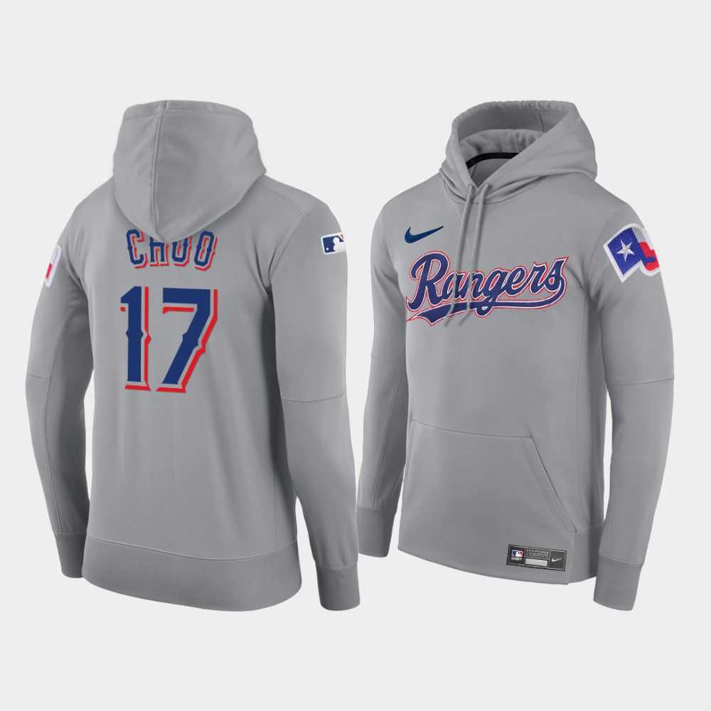 Men Texas Rangers 17 Choo gray road hoodie 2021 MLB Nike Jerseys